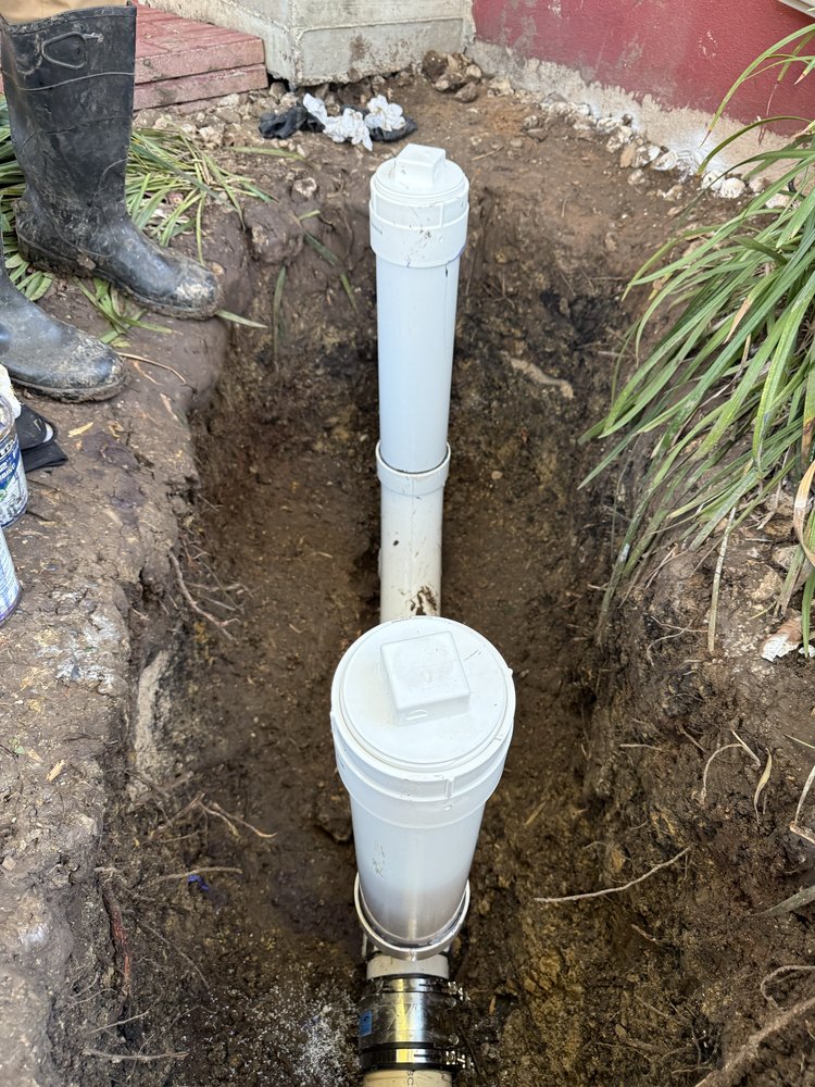 Sanitary drainage spot line repair, cleanout riser installed
